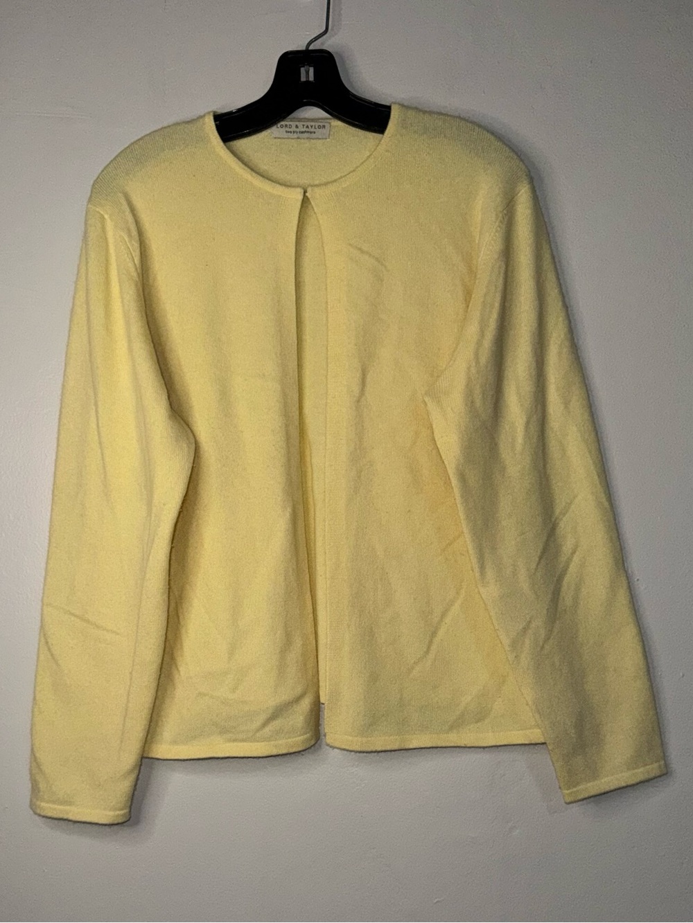 Lord & Taylor Pale Yellow Cashmere Crewneck Cardigan